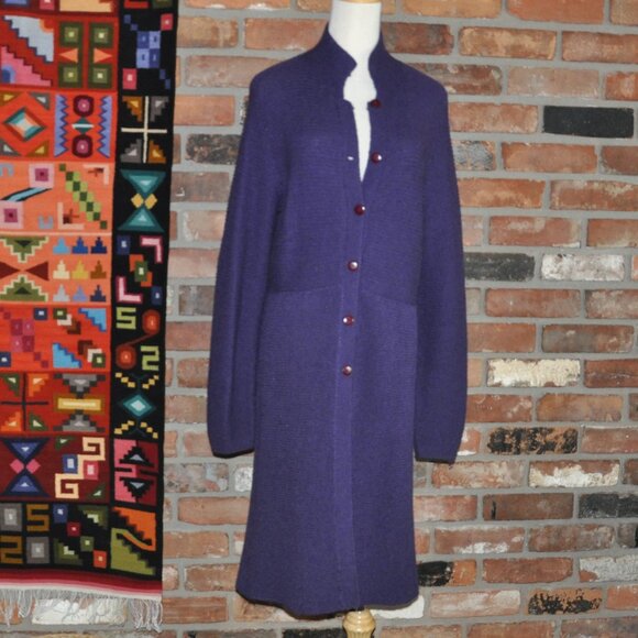 Minkha 100% Alpaca Wool Knit Long Cardigan Button-up Sweater Purple P - Picture 4 of 7
